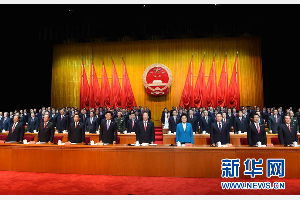 10月1日，慶祝中華人民共和國(guó)成立66周年暨新疆維吾爾自治區(qū)成立60周年大會(huì)在新疆人民會(huì)堂隆重舉行。 新華社記者 饒愛民 攝