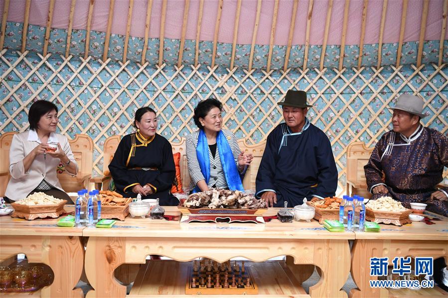 8月10日，中共中央政治局委員、國務(wù)院副總理、中央代表團(tuán)副團(tuán)長劉延?xùn)|率中央代表團(tuán)二分團(tuán)來到呼倫貝爾，把以習(xí)近平同志為核心的黨中央的親切關(guān)懷和全國人民的美好祝福帶給當(dāng)?shù)馗髯甯刹咳罕?。這是劉延?xùn)|在呼倫貝爾市陳巴爾虎旗與當(dāng)?shù)啬撩裼H切交談。新華社記者 連振 攝