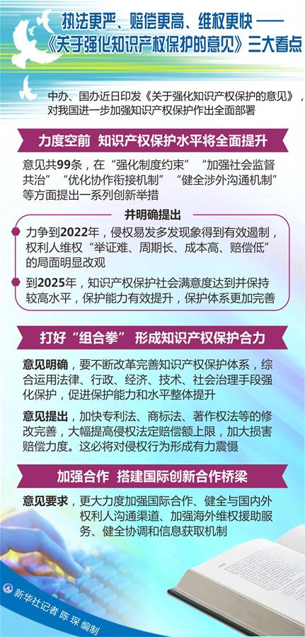 （圖表）[新華調(diào)查]執(zhí)法更嚴(yán)、賠償更高、維權(quán)更快——《關(guān)于強(qiáng)化知識產(chǎn)權(quán)保護(hù)的意見》三大看點
