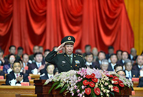 新疆軍區(qū)司令員、軍區(qū)黨委副書(shū)記彭勇向現(xiàn)場(chǎng)與會(huì)代表致敬