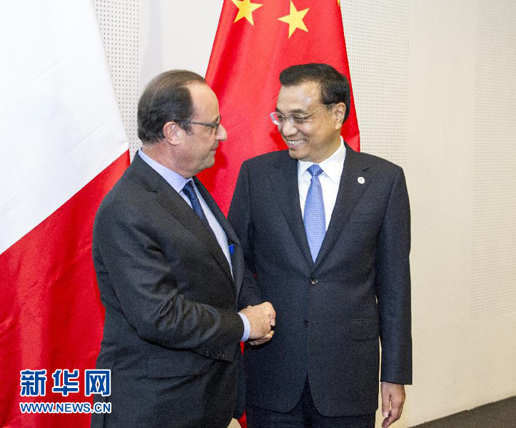 10月16日，中國國務(wù)院總理李克強在米蘭會見法國總統(tǒng)奧朗德。新華社記者 王曄 攝 