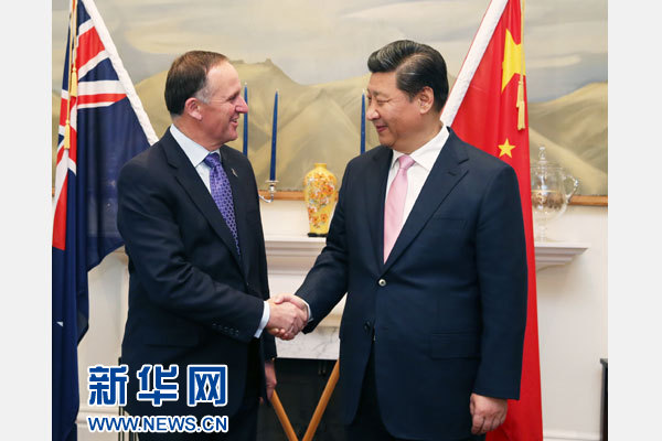 11月20日，中國國家主席習(xí)近平在惠靈頓同新西蘭總理約翰·基舉行會談。 新華社記者 馬占成 攝