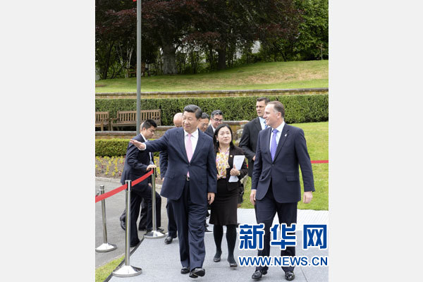 11月20日，中國國家主席習(xí)近平在惠靈頓同新西蘭總理約翰·基舉行會談。 新華社記者 李學(xué)仁 攝