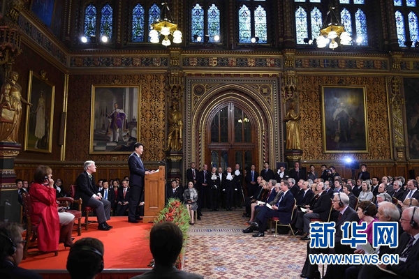 10月20日，國家主席習(xí)近平在英國議會發(fā)表講話。 新華社記者 張鐸攝 