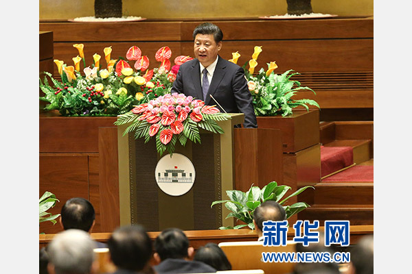 11月6日，中共中央總書記、國家主席習近平在越南國會發(fā)表題為《共同譜寫中越友好新篇章》的重要演講。 新華社記者 龐興雷 攝
