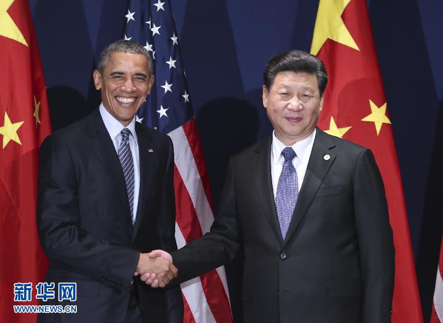 11月30日，中國國家主席習(xí)近平在巴黎會(huì)見美國總統(tǒng)奧巴馬。新華社記者蘭紅光攝