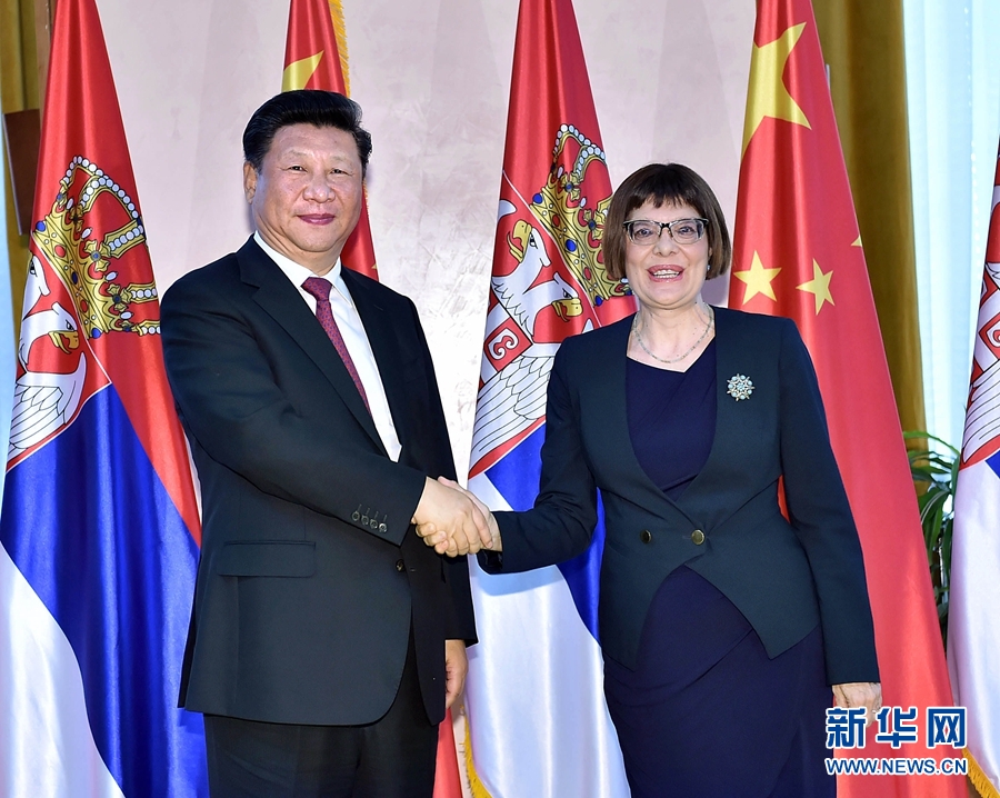 6月18日，國家主席習近平在貝爾格萊德會見塞爾維亞國民議會議長戈伊科維奇。 新華社記者李濤攝