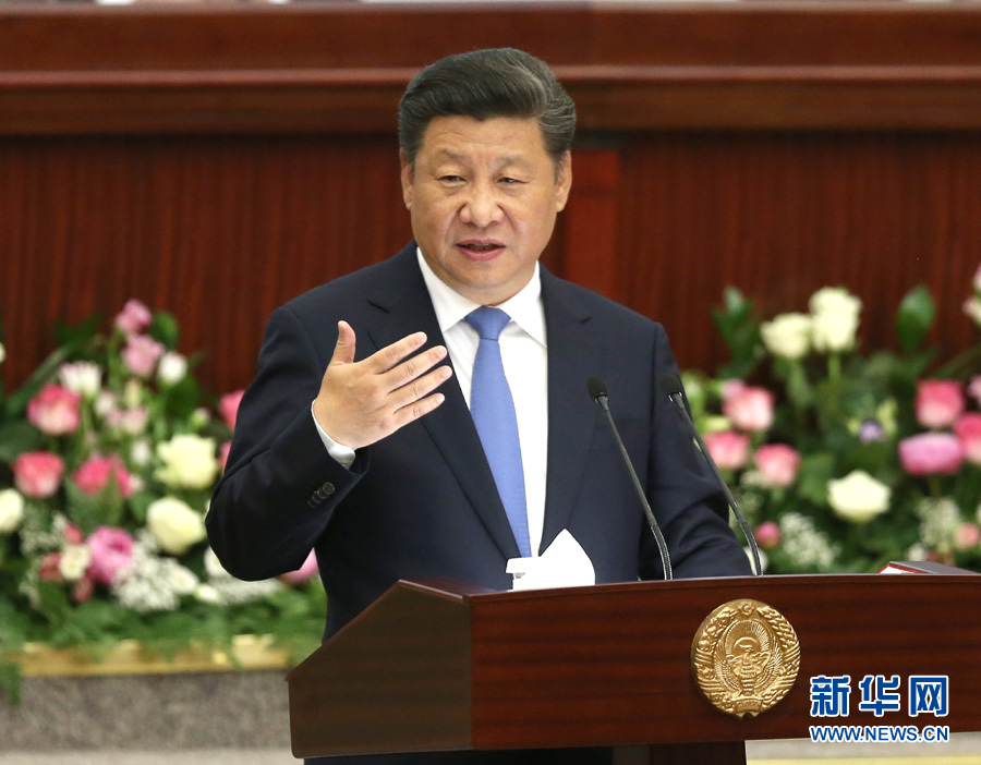 6月22日，國家主席習(xí)近平在塔什干烏茲別克斯坦最高會(huì)議立法院發(fā)表題為《攜手共創(chuàng)絲綢之路新輝煌》的重要演講。 新華社記者馬占成攝