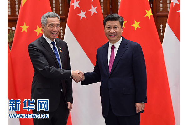 9月2日，國家主席習(xí)近平在杭州會見新加坡總理李顯龍。新華社記者張鐸攝