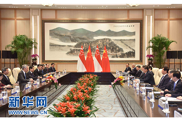 9月2日，國家主席習(xí)近平在杭州會見新加坡總理李顯龍。新華社記者張鐸攝