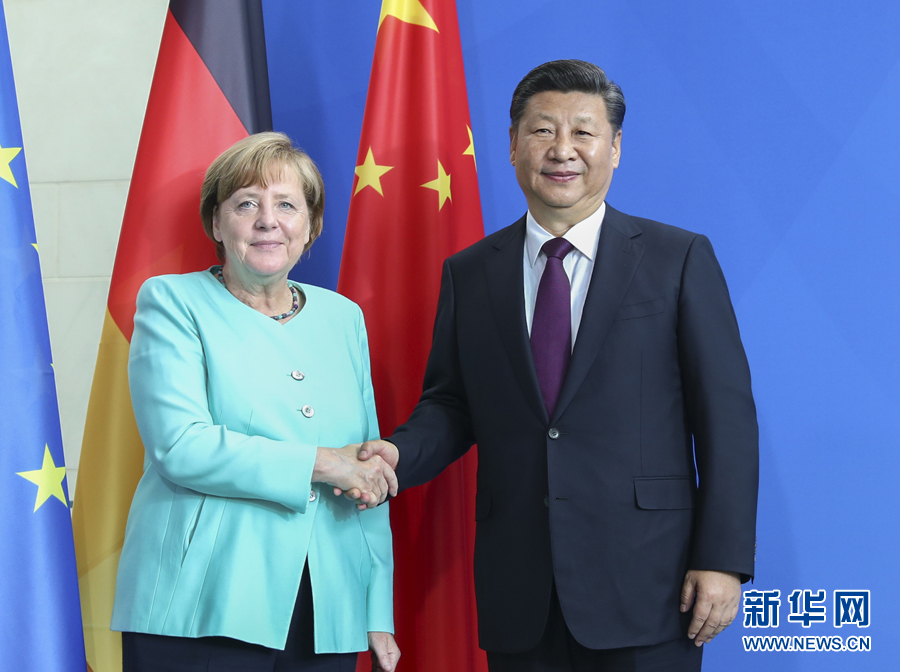 7月5日，國(guó)家主席習(xí)近平在柏林同德國(guó)總理默克爾舉行會(huì)談。新華社記者謝環(huán)馳攝